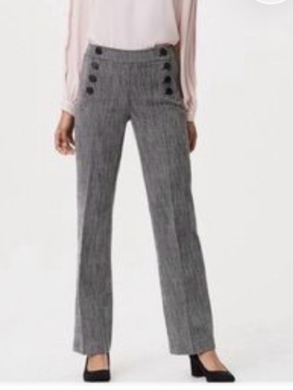 LOFT Black and White Diagonal Herringbone sailor style Dress Pants